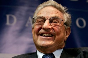 George Soros smiles at the New America Foundation-sponsored in Washington